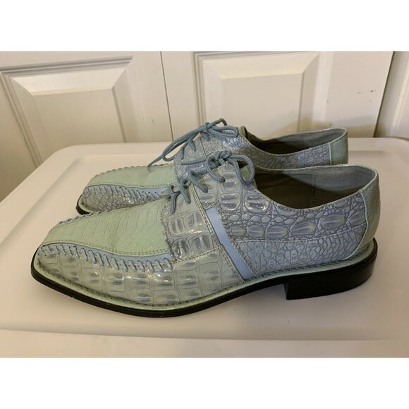 Sio Faux Crocodile Alligator Men’s Sz‎ 10 Derby Square Toe Dress Shoes Green Blu - Picture 4 of 12